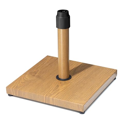 Heavy Duty 45lbs Patio Umbrella Base Stand with Teak Finish - Wind-Resistant Outdoor Support
