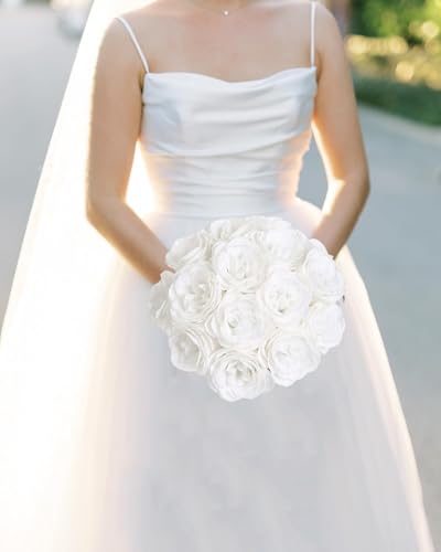 Glitter Flowers,30PCS White Roses Artificial with Stems for Wedding