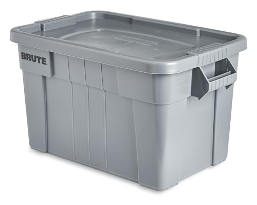 Rubbermaid Commercial 20-Gallon Gray Heavy-Duty Tote with Lid, Reusable Storage Box