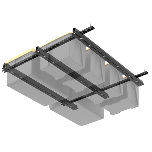 WALMANN Overhead Garage Storage Rails System Black - Ceiling Tote Rack for Heavy Loads