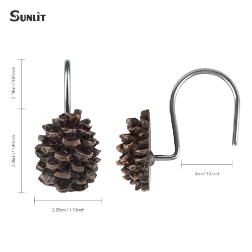 Sunlit Pinecone Decorative Shower Curtain Hooks, Brown Pine Cone Shower Curtain Rings, Resin, Winter Christmas Theme Bathroom Decoration, Set of 12