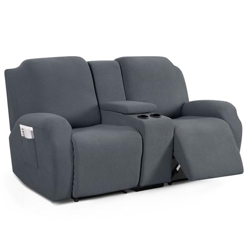 Grey 2 Seat Recliner Loveseat Cover with Middle Console - Stretch Fit
