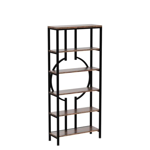 Industrial 6-Tier Tall Bookshelf with Open Shelves - Rustic Brown, 70.9 Inch - Variation 1