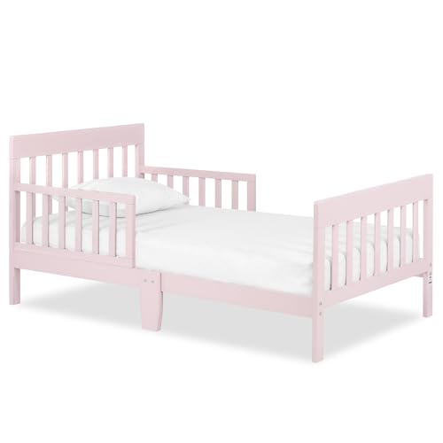 Pink Toddler Bed with Safety Rails - Low Floor, GREENGUARD Gold, Pinewood