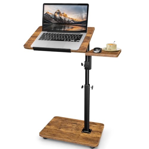 Adjustable Height End Table with Wheels & Tilting Panel - 11.8x22.8 inch, Mobile Couch Side Table