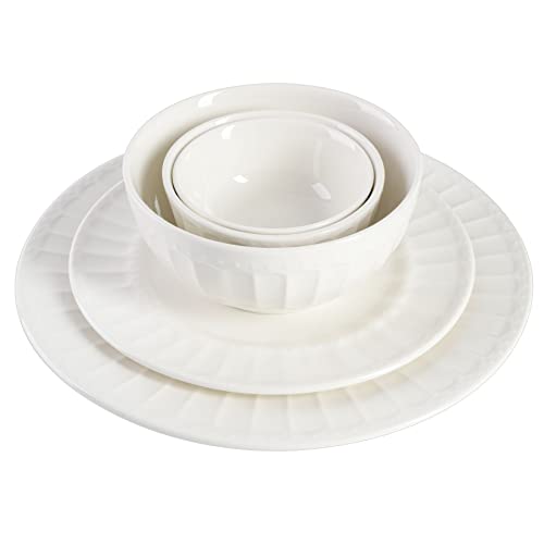 White Embossed Porcelain Dinnerware Set for 8 - 40 Pieces