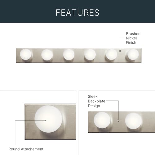 Kichler 36in 6-Light Bathroom Vanity Light Brushed Nickel - Dimmable Fixture