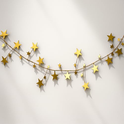 Leifide Golden Star Christmas Garland with Star Variation - 72 Inch Brass Decor