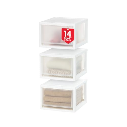 3 Pack Stackable Plastic Storage Drawers - 14 Qt. White Dorm & Home Organization