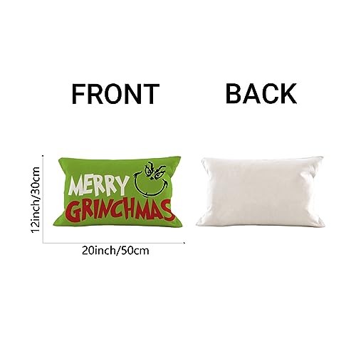 AOFANGGO Christmas Pillow Cover 12x20 inch Holiday Decorations Green Face Xmas Throw Pillow Cushion Cover for Bed Chair Sofa Couch Rectangle