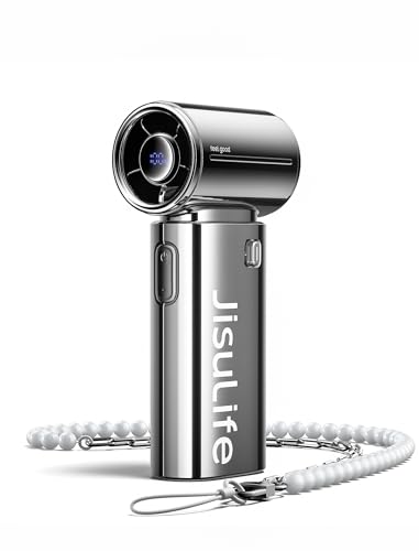 Portable Handheld Fan Turbo Power 22H Battery Life - Chrome Silver, Smart Display