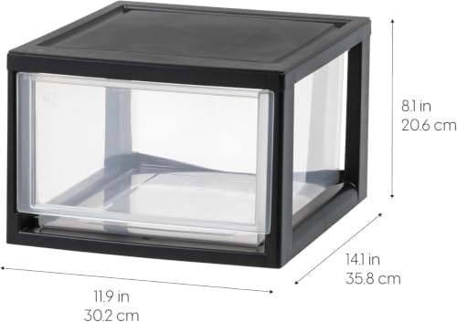 14 Qt Stackable Plastic Drawer Organizer - Black, 3 Pack