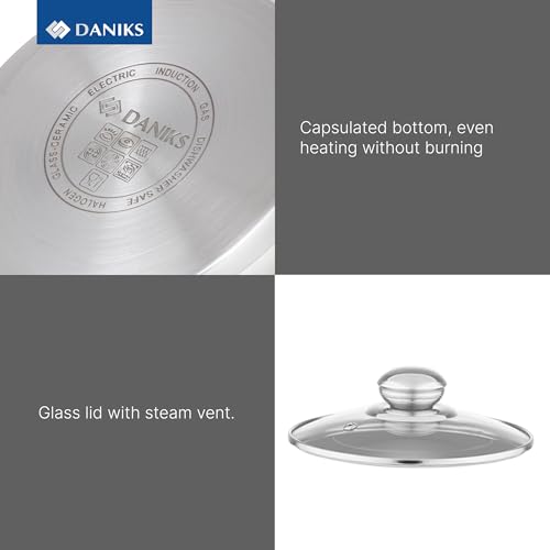 Daniks 6-Piece Stainless Steel Cookware Set with Glass Lids - Induction Compatible