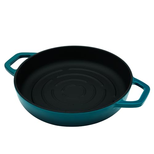 Dark Cyan Cast Iron Bread Oven with Cloche Lid - 9.8 Inch Dutch Oven for Sourdough Baking