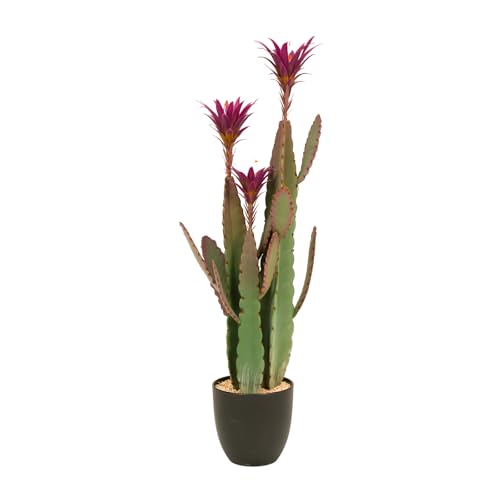3ft Tall Artificial Cactus with Magenta Flower in Pot, Fake Cacti