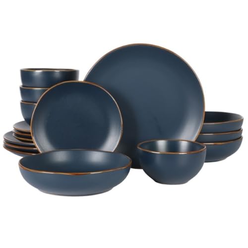 Navy Blue 16-Piece Stoneware Dinnerware Set with Plates & Bowls - Service for 4