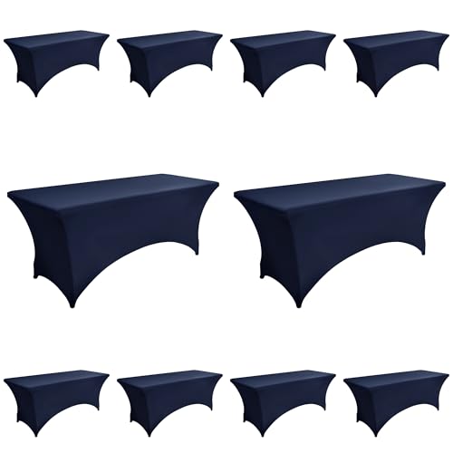 ZarzaaSik 10-Pack 8ft Spandex Table Covers for Rectangle Folding Tables - Washable Elastic Tablecloth - Ultimate Fitted Table Protector for Parties, Trade Shows, Banquet, and Wedding