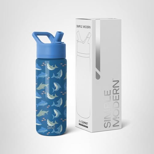 Simple Modern Kids Summit Water Bottle with Straw Lid | 18oz Stainless Steel Cup Insulated Tumbler for Toddlers, School | Shark Shiver