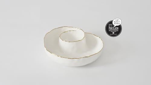 Pampa Bay Portofino Plata Round Chip and Dip Server - White & Gold Porcelain 9in