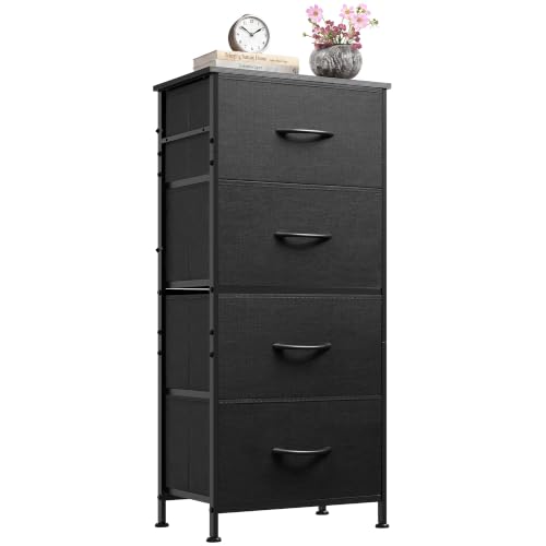 WLIVE Charcoal Black Small Dresser Nightstand with 4 Drawers for Bedroom