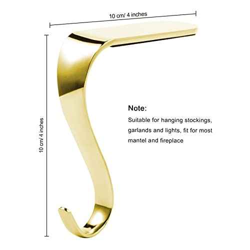 Sunshane 3 Pieces Christmas Stocking Holders Mantel Hanger Hooks Xmas Mantle Grips Set Safety Hang Stocking Clips for Christmas Party Decoration, Gold