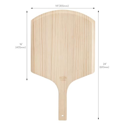 Wooden Pizza Peel - 16 x 14 Inch Blade, 24 Inch Overall | Basswood Baking Tool
