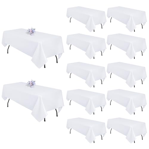 Peppmily 12 Pack White Rectangle Tablecloth 60 x 102 Inch for 6Ft Tables - Elegant & Durable Polyester