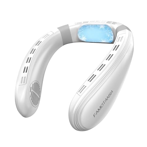 White Portable Neck Fan with Cooling Plate & Adjustable Levels - Rechargeable Personal Air Conditioner