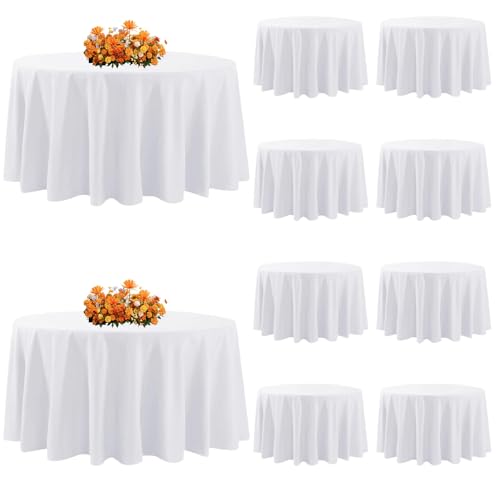 Yemosa 10 Pack White 90 Inch Round Polyester Tablecloths - Stain & Wrinkle Resistant
