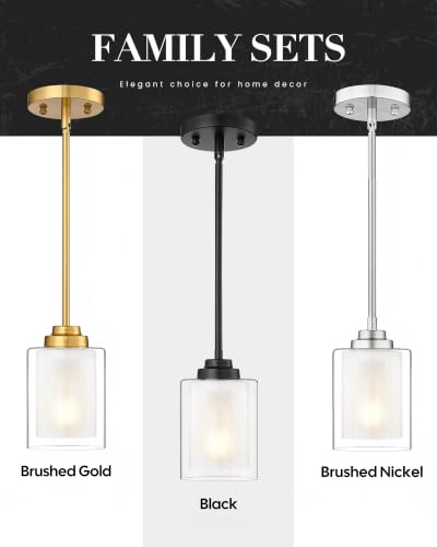 TENGXIN 2 Pack Matte Black Pendant Lights for Kitchen Island with Dual Glass Shades - Adjustable Height