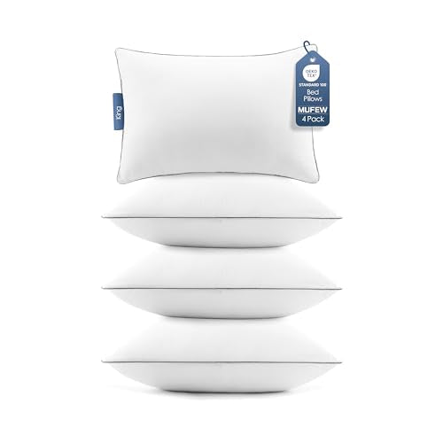 MUFEW King Size Pillow Set of 4 - Ultra Thick Cooling Down Alternative Hotel Quality Bedding for Back, Side & Stomach Sleepers