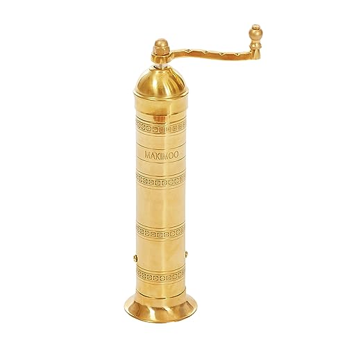 Makimoo 9-Inch Brass Greek Pepper Mill - European Style Salt & Pepper Grinder
