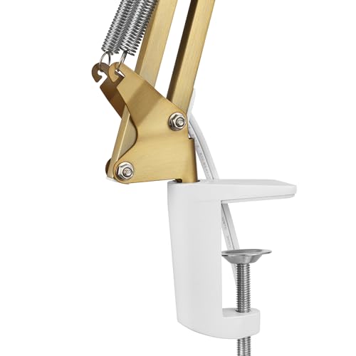 Gold 32-Inch Multi-Joint Desk Lamp with Clamp - Matte Brass Finish, Adjustable Swing Arm, Home Office Lighting Variation
