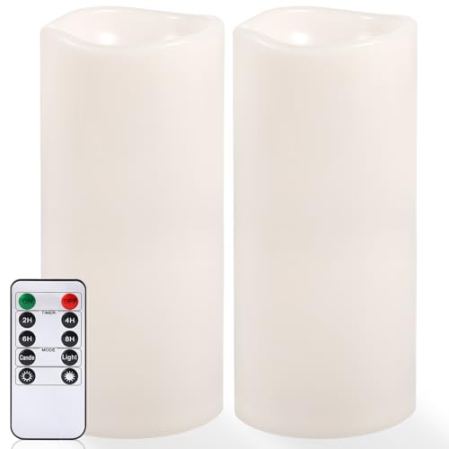 Outdoor Waterproof Flameless Candles Set of 2 - 12x5 Inches Ivory White with Remote Timer