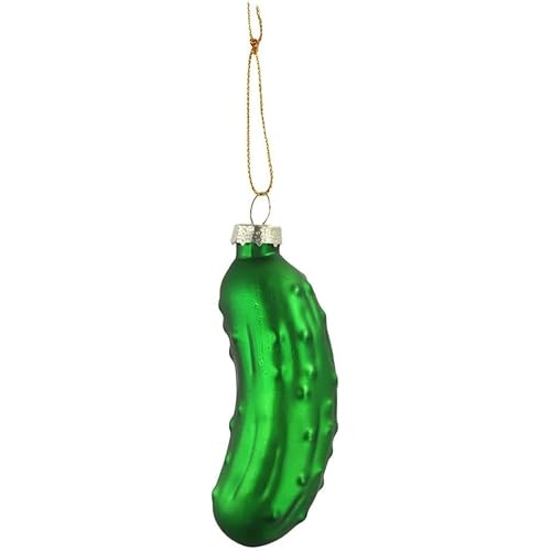 Jowxsx Christmas Pickle Tree Ornaments, Green Glass Blown Cucumber Hanging Ornaments with Lanyard, Traditional Christmas Tree Decoration