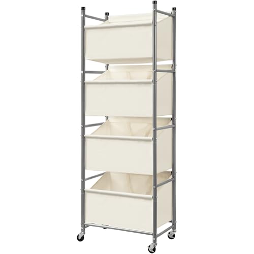Beige 4-Tier Vertical Laundry Hamper with Rolling Wheels - 180L Capacity