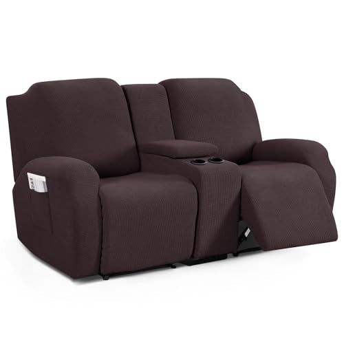 Stretch Loveseat Recliner Cover with Console - Chocolate, 2 Seat