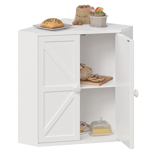 White Corner Bamboo Bread Box Double Layer Large Capacity Kitchen Organizer