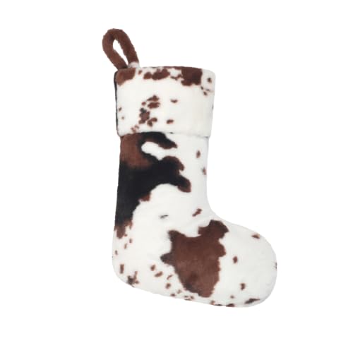 Amorita Cow Print Christmas Stocking Set 5 - White Cow Hide Pattern, 20in Farmhouse Decor