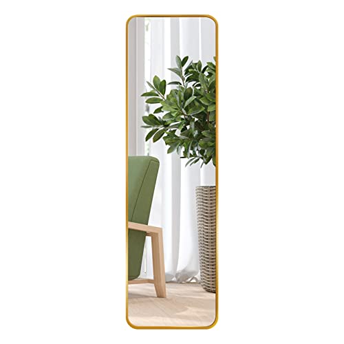 Full Length Gold Wall Mirror - 47 x 14 Inch Aluminum Frame for Bedroom, Bathroom, Closet, Over Door Hanging