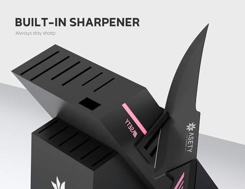 ASETY Soft Pink 15-Piece Kitchen Knife Set with Block & Sharpener