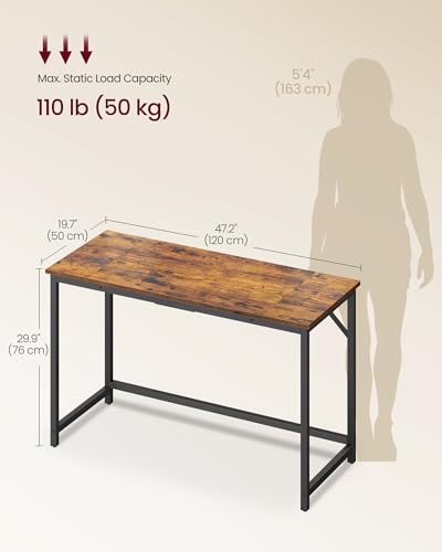 VASAGLE Rustic Brown & Ink Black 47.2-Inch Steel Frame Gaming & Computer Desk