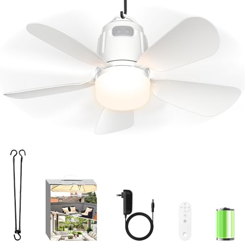 20-Inch Portable Outdoor Ceiling Fan with Light & Remote - White, 20000mAh Battery