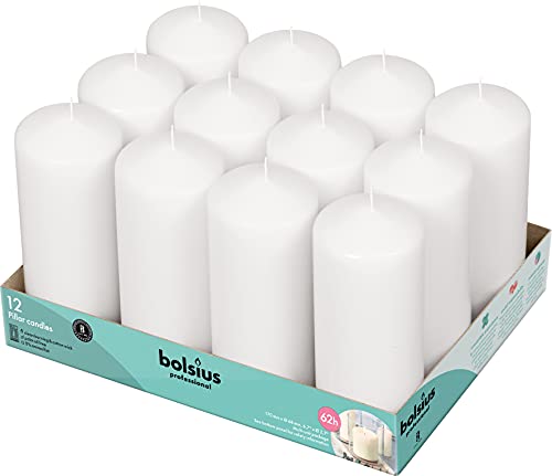 Bolsius 12 Pack Unscented White Pillar Candles 2.7 x 6.7 Inches Dripless & Long-Lasting