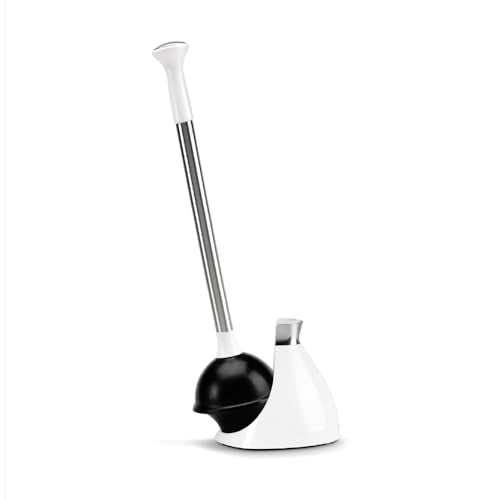 Simplehuman Toilet Plunger with Holder Set - White, Narrow Flange, Drip-Free Cover, Hidden Dome Storage - Variation of THIS listing