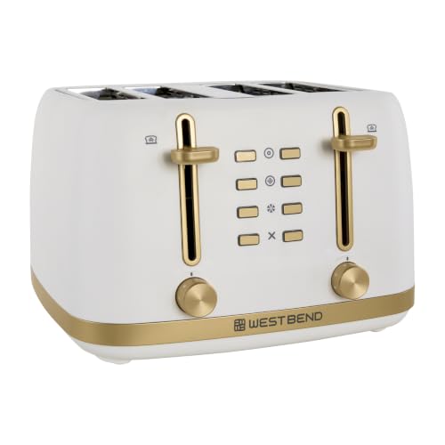 West Bend Timeless 4-Slice Toaster - White/Gold Stainless Steel Kitchen Appliance