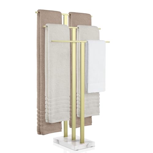 KES Gold 3-Tier Freestanding Towel Rack with Marble Base, 36" Tall