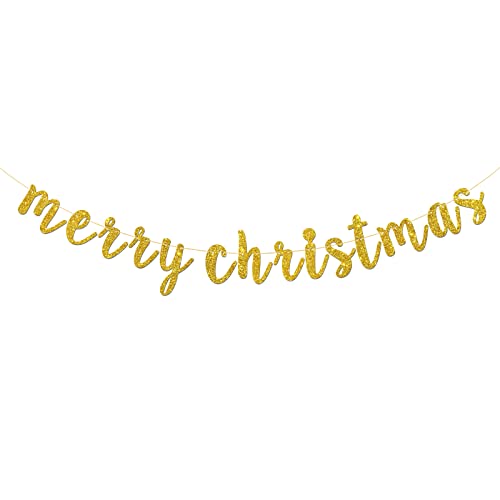 Gold Glitter Christmas Banner Winter Holiday Party Decor, Reusable Garland