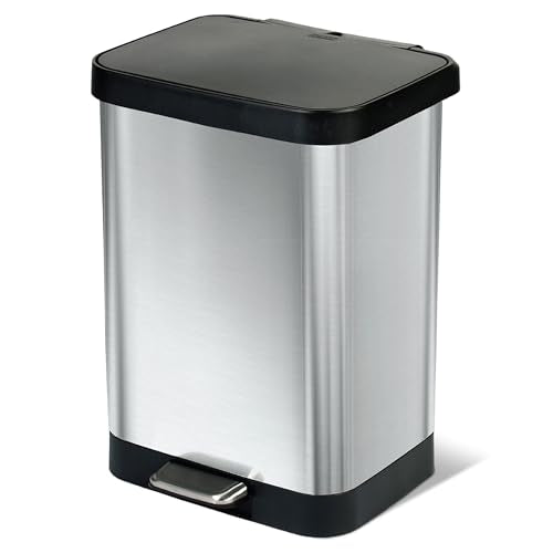Stainless Steel Trash Can with Clorox Odor Protection - 13 Gallon, Soft-Close Lid, Fingerprint Resistant, Rear Bag Compartment - Stainless