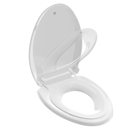 White Elongated Potty Training Toilet Seat with Baby Seat 2-in-1 - Soft Close & Magnetic Absorption